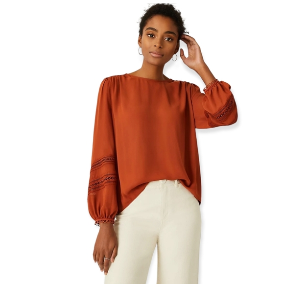 Ann Taylor Tops - New Ann Taylor Terra Cotta Crochet Sleeves Top